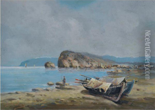 Boats On The Shore Oil Painting - Vassilios Chatzis
