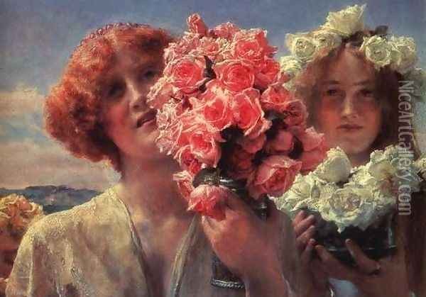 Young Girls with Roses Oil Painting - Sir Lawrence Alma-Tadema