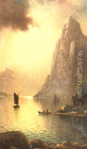Fjord Scene Oil Painting - Nils Hans Christiansen