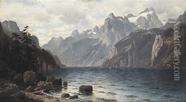 Fjordlandschaft An Einem Fruhlingstag Mit Sonnigem Lichteinfall Oil Painting - Horst Hacker