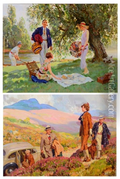 A Summer's Day Picnic' And 'a Country Ramble' Oil Painting - William Robertson Smith Stott