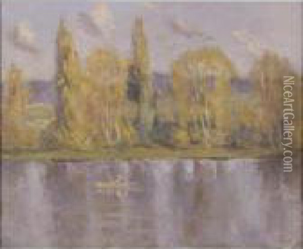 Rolleboise, Les Ormes Au Bord De La Seine Oil Painting - Maximilien Luce
