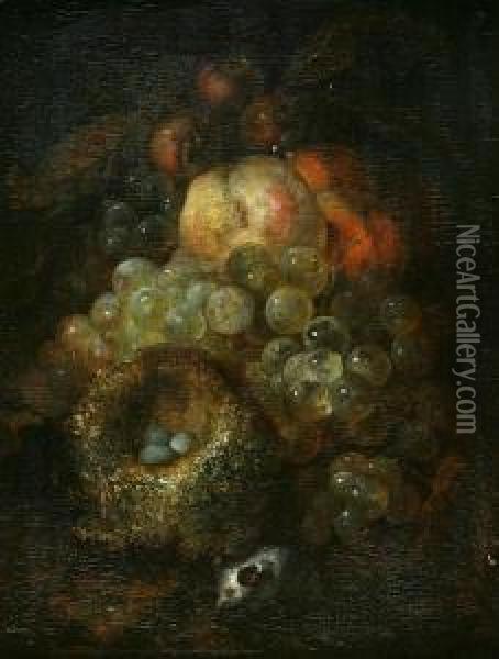 A Still Life With Grapes, A Bird's Nest And Amouse Oil Painting - Jan Mortel