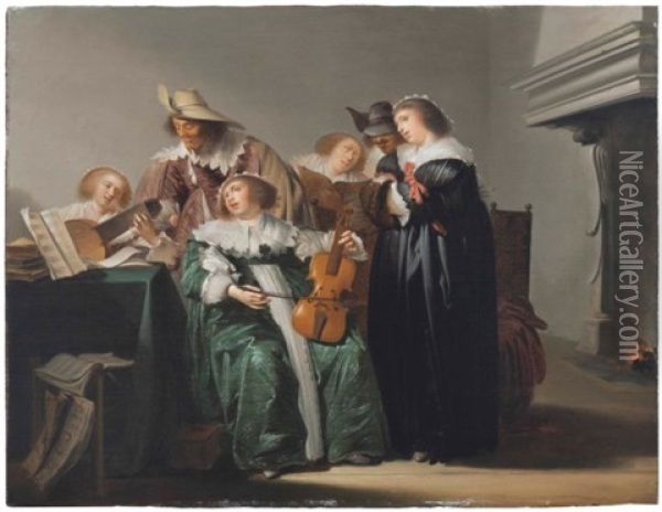 An Elegant Company Making Music Oil Painting - Pieter Jacobs Codde