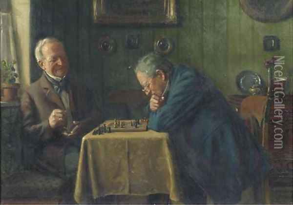 Head-to-head a game of chess Oil Painting - Max Barascudts