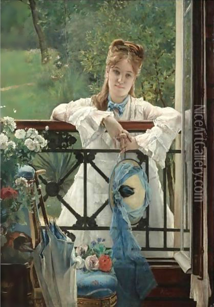 The Blue Ribbon Oil Painting - Alfred Stevens
