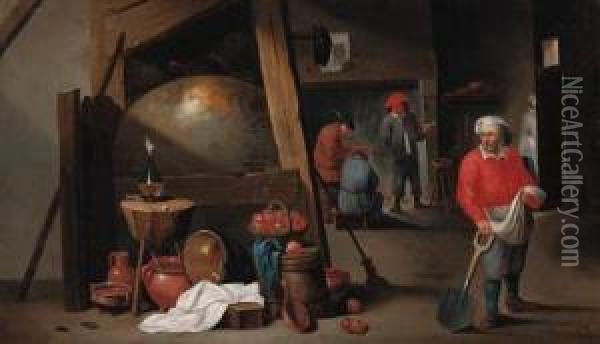 Peasants In A Tavern Oil Painting - Cornelis Mahu