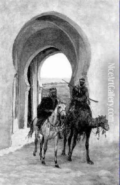 Arabs Entering A Town Oil Painting - Aloysius C. O'Kelly