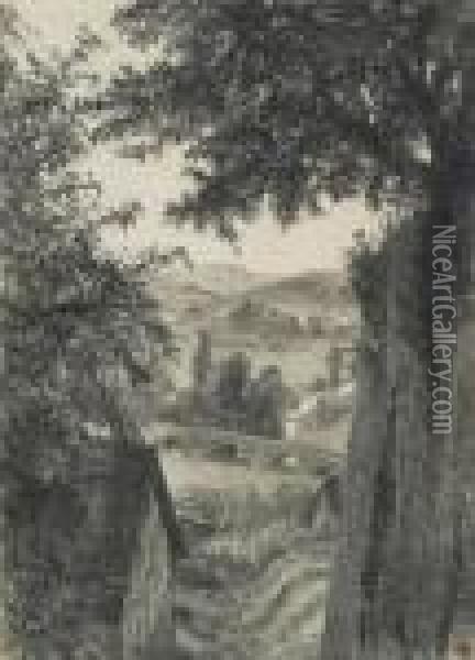 Landschaft Mit Brucke Oil Painting - Adolph von Menzel
