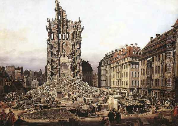The Ruins of the Old Kreuzkirche in Dresden 1765 Oil Painting - Bernardo Bellotto