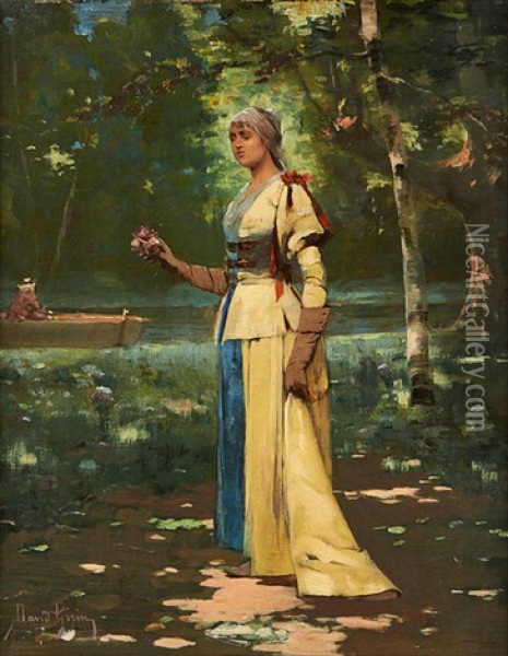 Jeune Femme Au Bord De La Riviere Oil Painting - David Eugene Girin