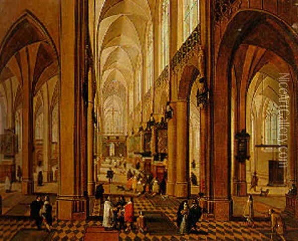 Interieur D'une Eglise Avec La Celebration De La Messe Oil Painting - Peeter Neeffs the Younger