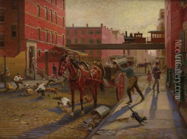 View Of Forty-third Street West Of Ninth Avenue Oil Painting - Louis Maurer