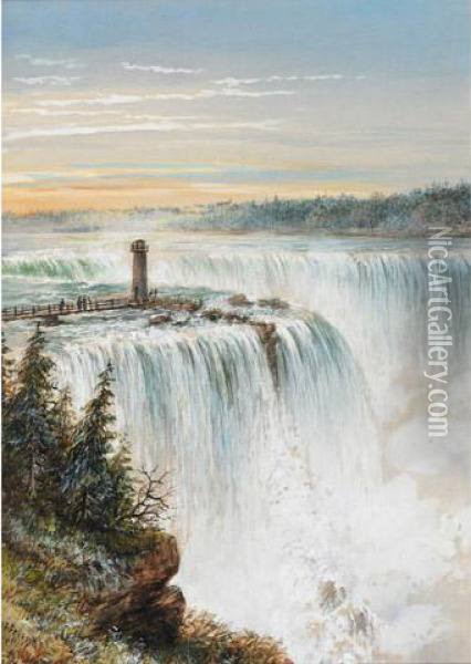 The Falls Oil Painting - Washington F. Friend