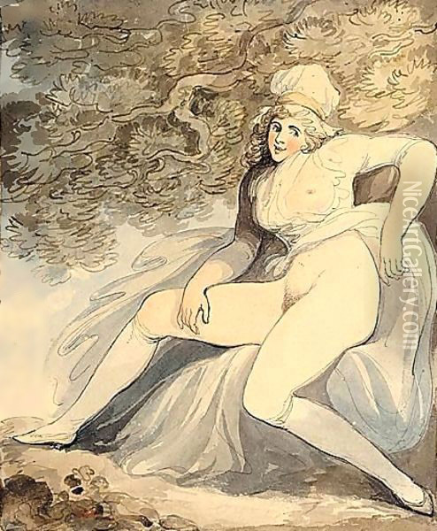A Lady Under A Tree Oil Painting - Thomas Rowlandson