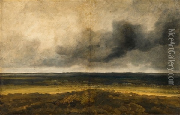 Panoramic Landscape With A Cloudy Sky Oil Painting - Georges Michel