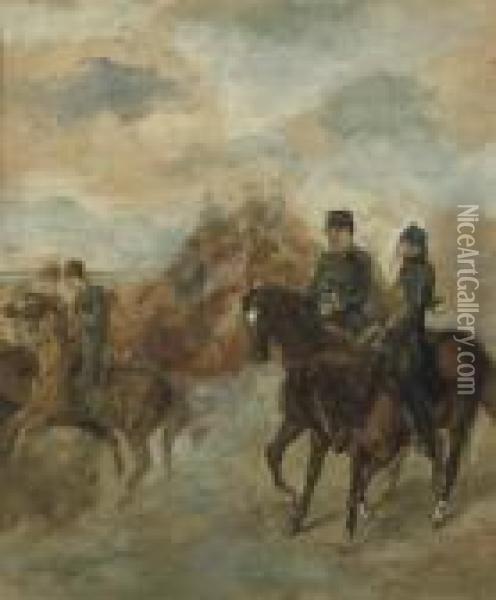 Cavalerie Op Manoeuvre: Cavalry In The Dunes Oil Painting - George Hendrik Breitner
