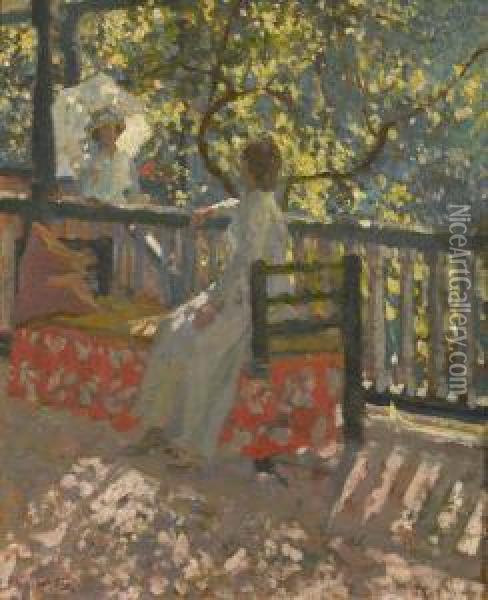 On A Balcony Oil Painting - Emanuel Phillips Fox