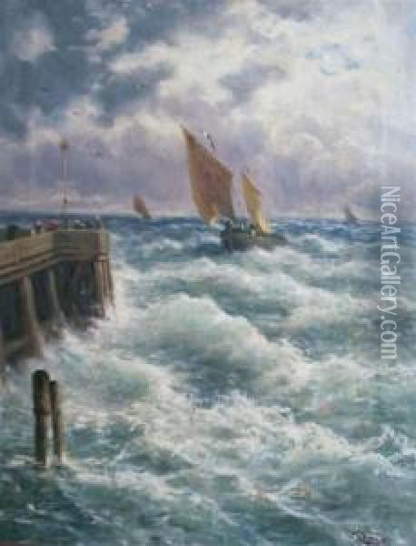 Fisherboats Near Reggio Oil Painting - Karl Julius Rose