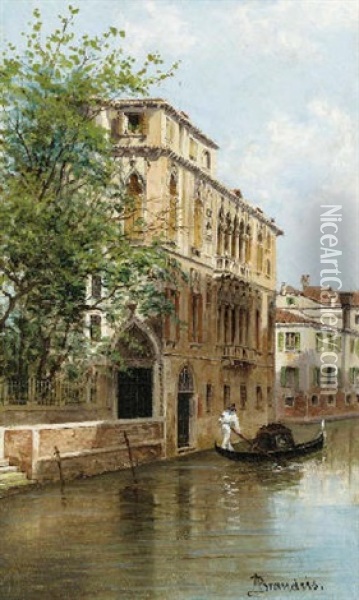 A Gondolier Passing The Palazzo Wanaxel, Venice Oil Painting - Antonietta Brandeis