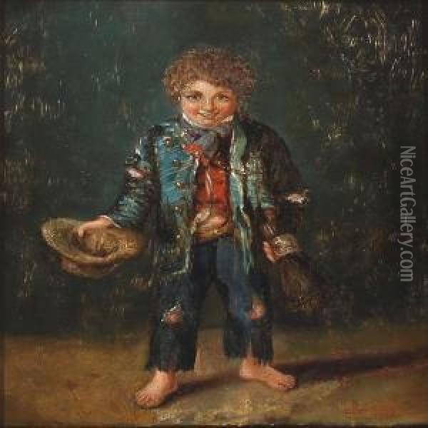 Happy Gipsy Boy Oil Painting - Christian Andreas Schleisner