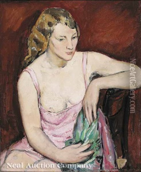 Young Woman In Pink Oil Painting - Anne Wilson Goldwaite