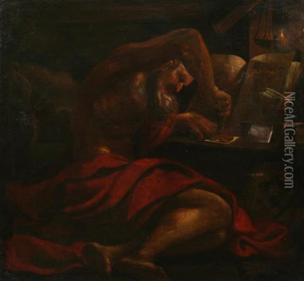 Saint Mark In His Study Oil Painting - Guercino