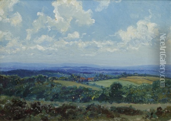 The South Downs From The Forest Ridge (pair) Oil Painting - Louis Ginnett