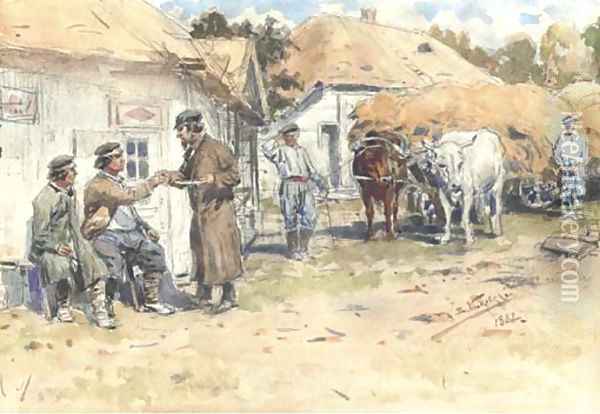 The plough team at rest Oil Painting - Vladimir Egorovich Makovskii