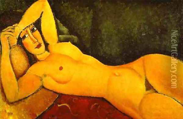 Reclining Nude With Left Arm Resting On Forehead Oil Painting - Amedeo Modigliani