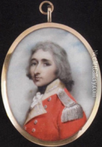Lieutenant-colonel Henry Veitch Of Elliock In Infantry Uniform Of Scarlet Coat With White Facings And Silver Epaulette, Powdered Hair Oil Painting - Andrew Plimer