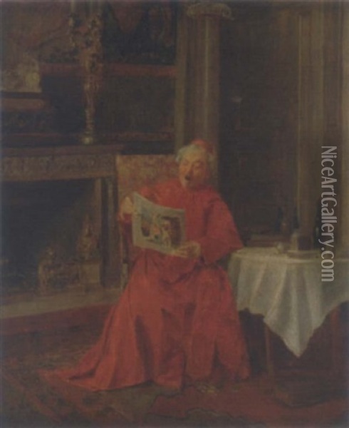 Singender Kardinal Am Tisch Oil Painting - Victor Marais-Milton