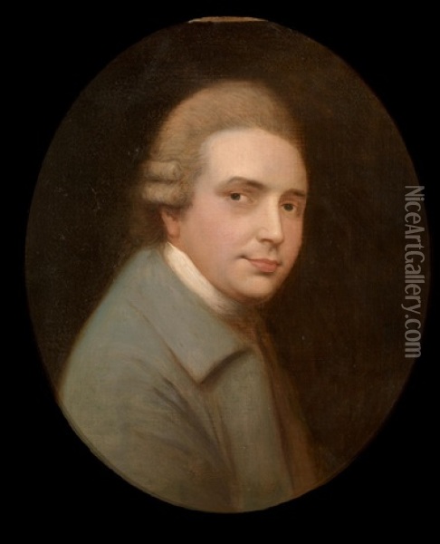 Portrait Of Actor John Henderson, In A Light Blue Jacket With A White Neckerchief Oil Painting - Gainsborough Dupont