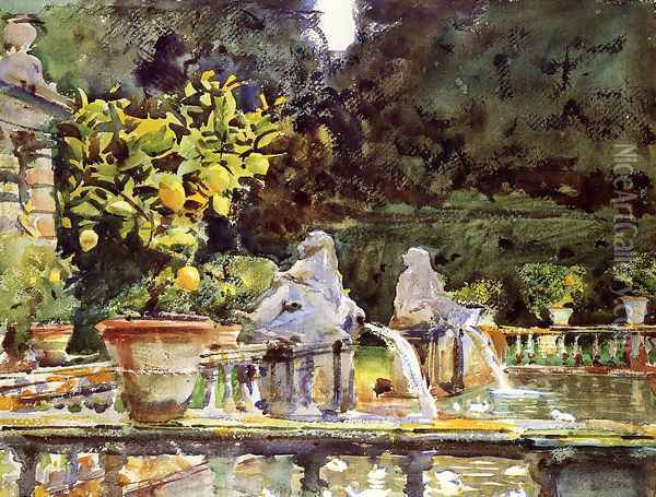 Villa de Marlia: A Fountain Oil Painting - John Singer Sargent