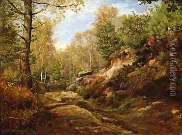 Pines and Birch Trees or The Forest of Fontainebleau Oil Painting - Henri Joseph Constant Dutilleux