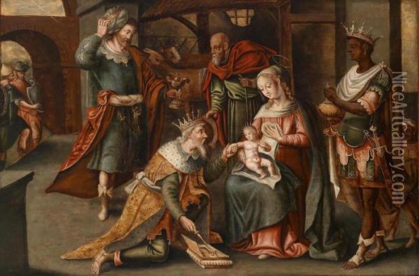 The Adoration Of The Magi Oil Painting - Pieter Coecke Van Aelst