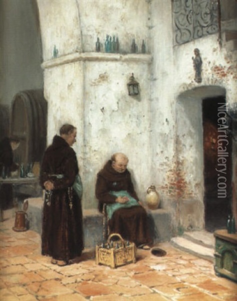 Klosterk,llare Med Munkar Oil Painting - Frans Wilhelm Odelmark