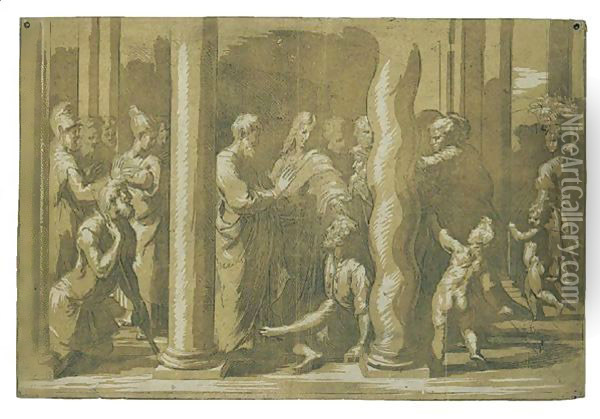 Peter And John Healing The Cripple Oil Painting - Girolamo Francesco Maria Mazzola (Parmigianino)
