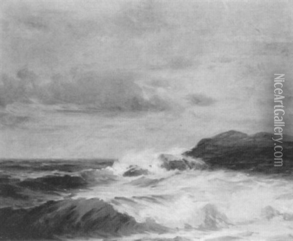 Coastal Scene With Breaking Waves Oil Painting - Emil Gelhaar
