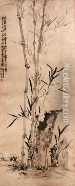 Bamboo And Rock Oil Painting - Li Fangying