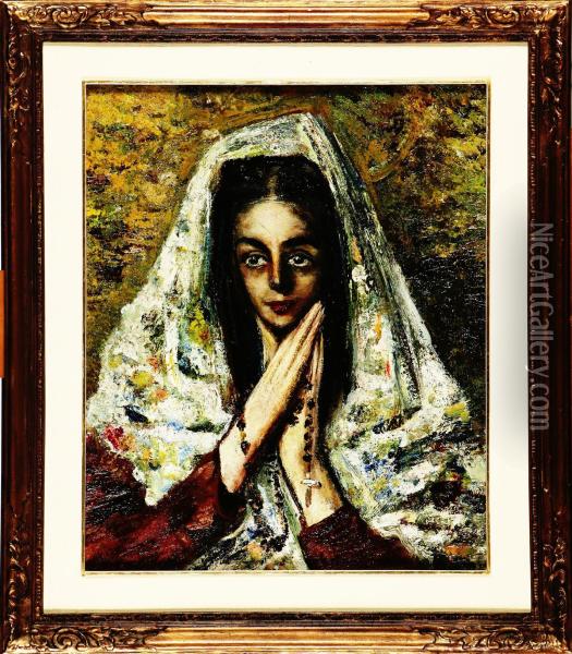 Giovane In Preghiera Oil Painting - Ermenegildo Agazzi