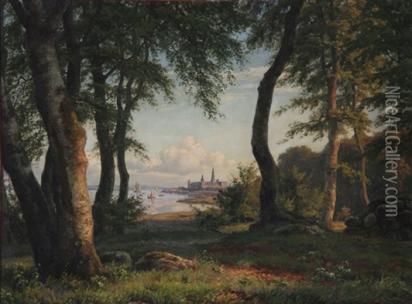 Kronborg Castle Seen From The Edge Of A Forest Oil Painting - Carsten Henrichsen