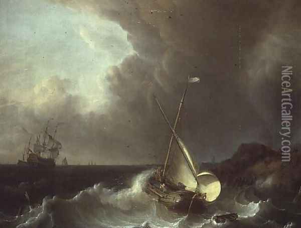 Galleon in Stormy Seas Oil Painting - Jan Claes Rietschoof
