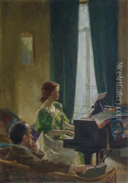The Piano Lesson Oil Painting - Charles Edward Chambers