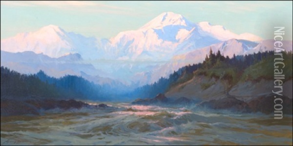 Mount Mckinley From The Tokositna River Oil Painting - Sydney Mortimer Laurence