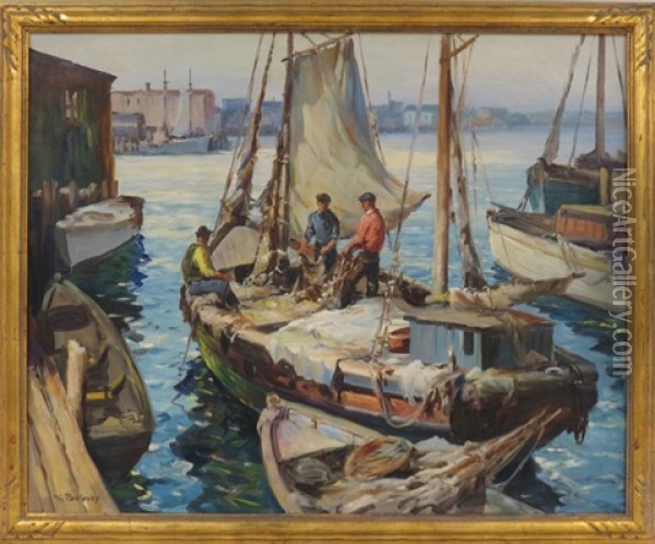 Gloucester Pier Oil Painting - Vladimir Pavlosky
