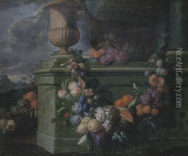 Paisage Con Guirnaldas De Frutas Oil Painting - Jan Pauwel Gillemans the Younger