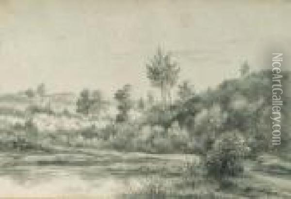 A Pond In A Hilly Wooded Landscape At Beek, Near Nijmegen Oil Painting - Jan Van Ravenswaay