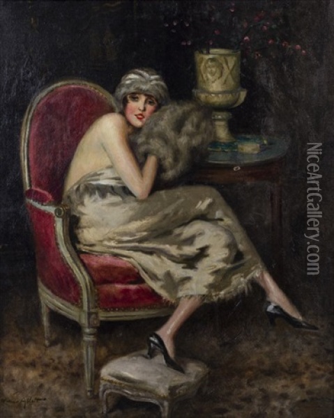 Girl With Muff Oil Painting - William Ablett