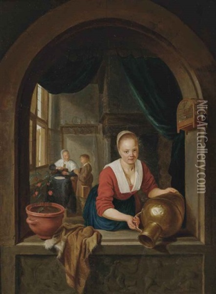 A Lady At A Casement Oil Painting - Gerrit Dou